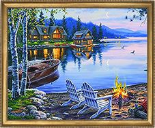 מדורה ליד האגם Art Canvas