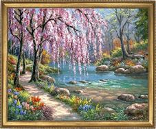 סאקורה ליד הנחל,  50x65 ס''מ Art Canvas