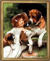ילדה עם כלב, Arthur John Elsley Art Canvas